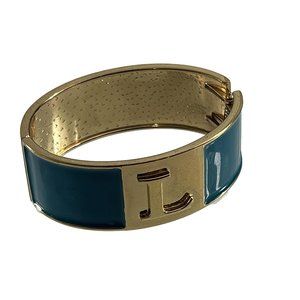 HRH Teal Enamel Gold Tone Bracelet Bangle Letter L Initial Monogram Clamper